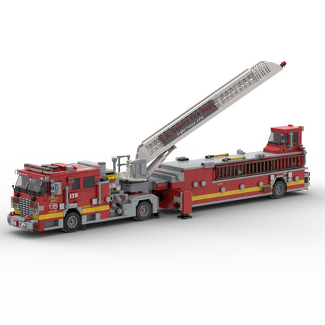 MOC-256302 Aerial Ladder Fire Truck Building Blocks Set, City Emergency Vehicle Model Kit with Extendable Ladder and Realistic Firefighting Details(1752PCS) - cubertime