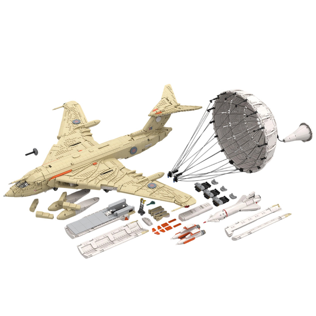 MOC-262401 + MOC-265563 Handley Page Victor Strategic Bomber Building Block Model Set, Desert Camouflage Aircraft Display Model with Adjustable Landing Gear, Opening Bomb Bay & Refueling Variant(7563PCS) - cubertime