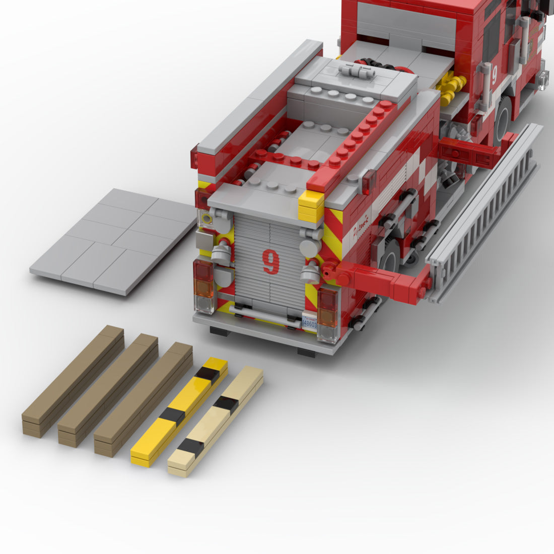 MOC-264607 2019 Heavy Duty Fire Truck Building Block Model, Classic Fire Engine Construction Set with Detailed Equipment Compartments, Collectible Display Model for Enthusiasts(1243PCS) - cubertime