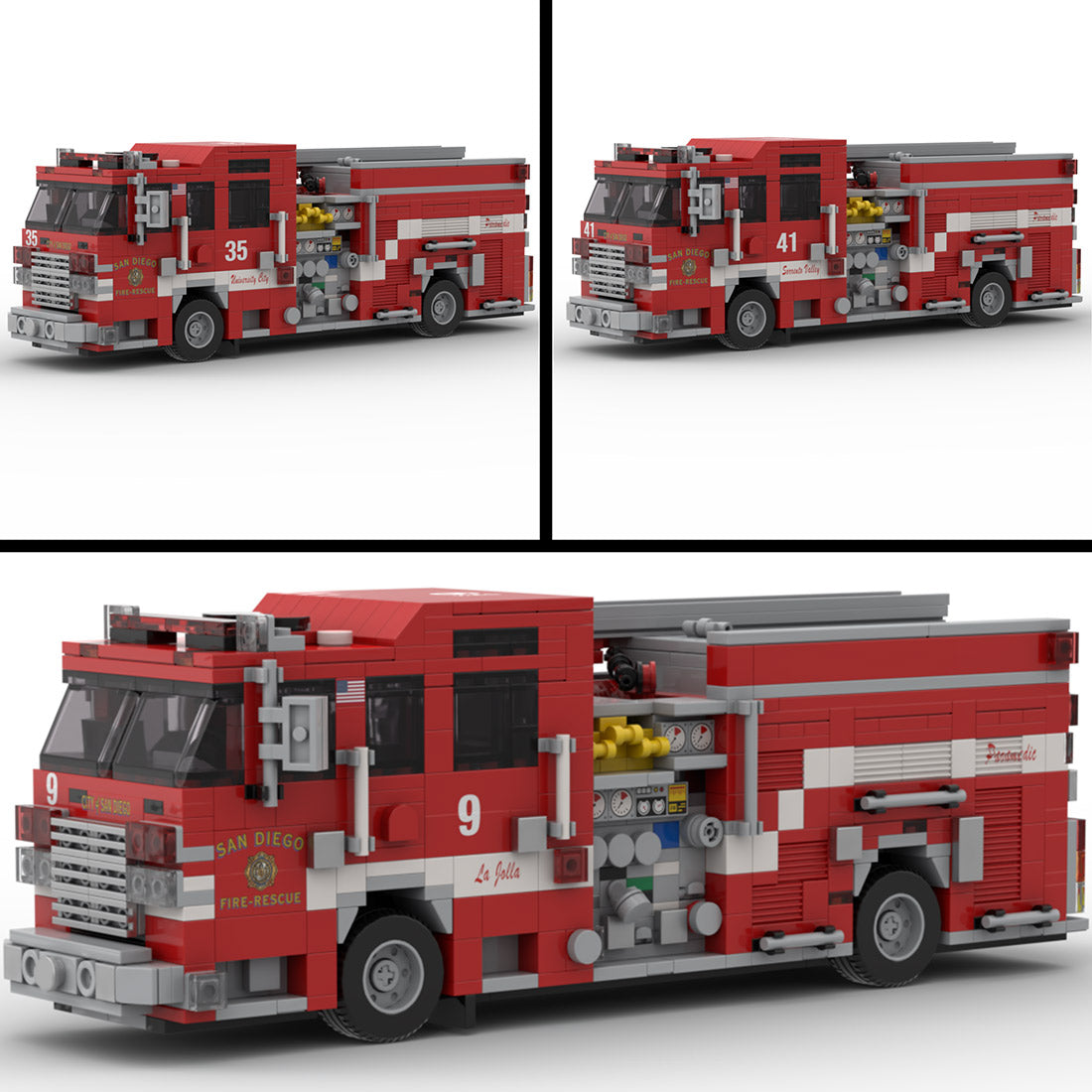 MOC-264607 2019 Heavy Duty Fire Truck Building Block Model, Classic Fire Engine Construction Set with Detailed Equipment Compartments, Collectible Display Model for Enthusiasts(1243PCS) - cubertime