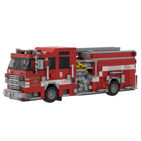 MOC-264607 2019 Heavy Duty Fire Truck Building Block Model, Classic Fire Engine Construction Set with Detailed Equipment Compartments, Collectible Display Model for Enthusiasts(1243PCS) - cubertime