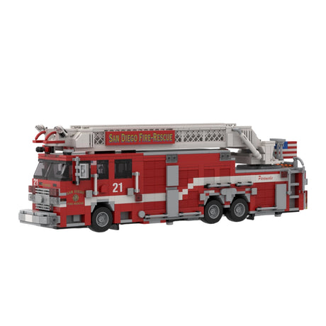 MOC-267135 2016-2017 City Ladder Fire Truck Building Blocks, Urban Fire Vehicle Model with Extra-Long Extendable Aerial Ladder, Detailed Equipment Compartments and Firefighting Accessories, Collectible Display Set（1741PCS) - cubertime