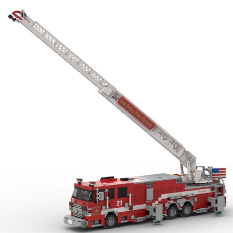 MOC-267135 2016-2017 City Ladder Fire Truck Building Blocks, Urban Fire Vehicle Model with Extra-Long Extendable Aerial Ladder, Detailed Equipment Compartments and Firefighting Accessories, Collectible Display Set（1741PCS) - cubertime
