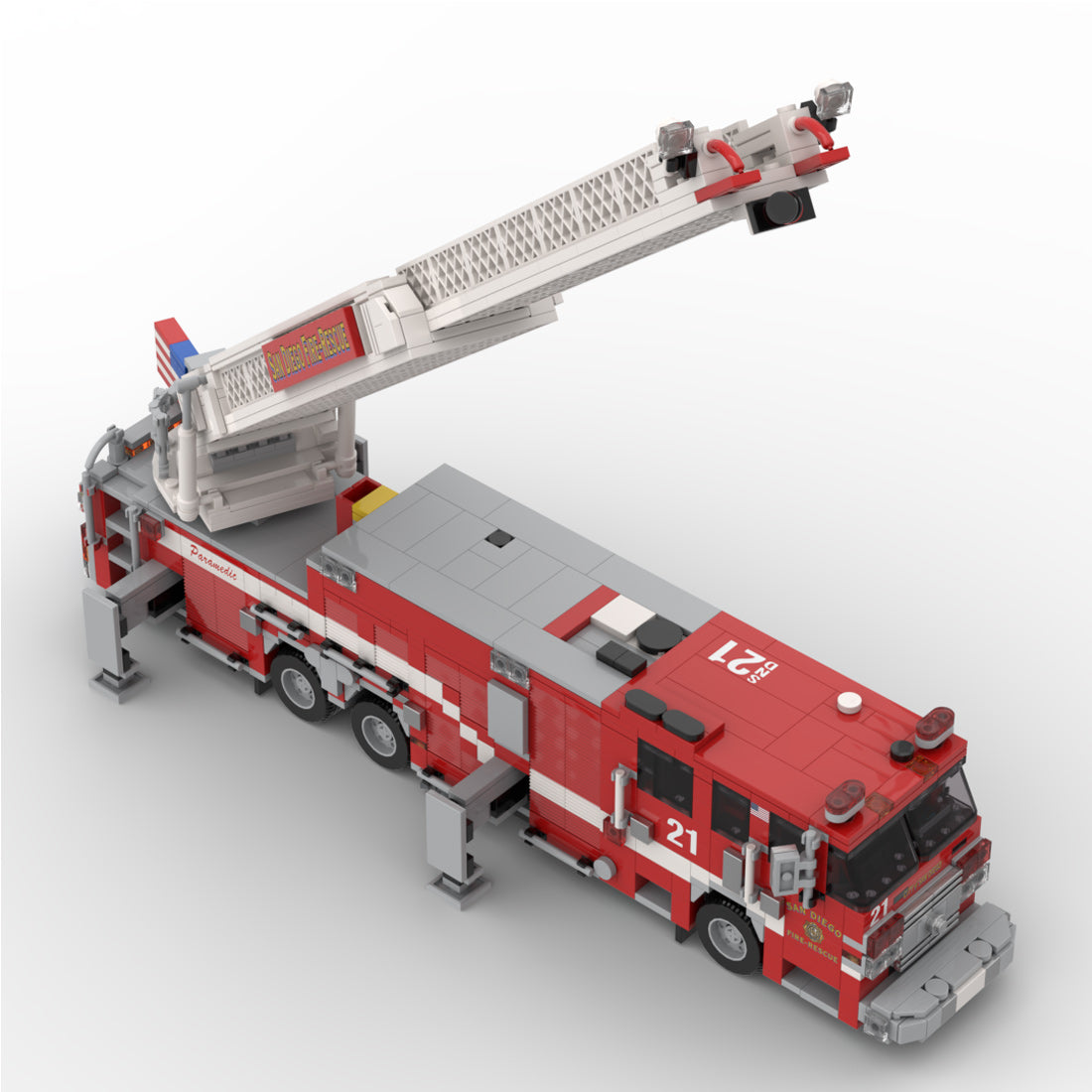 MOC-267135 2016-2017 City Ladder Fire Truck Building Blocks, Urban Fire Vehicle Model with Extra-Long Extendable Aerial Ladder, Detailed Equipment Compartments and Firefighting Accessories, Collectible Display Set（1741PCS) - cubertime