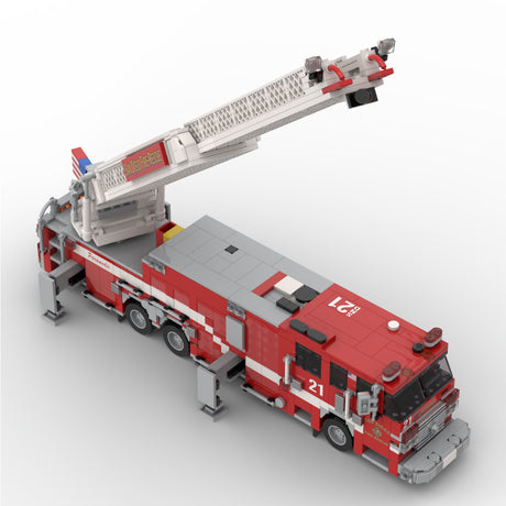 MOC-267135 2016-2017 City Ladder Fire Truck Building Blocks, Urban Fire Vehicle Model with Extra-Long Extendable Aerial Ladder, Detailed Equipment Compartments and Firefighting Accessories, Collectible Display Set（1741PCS) - cubertime
