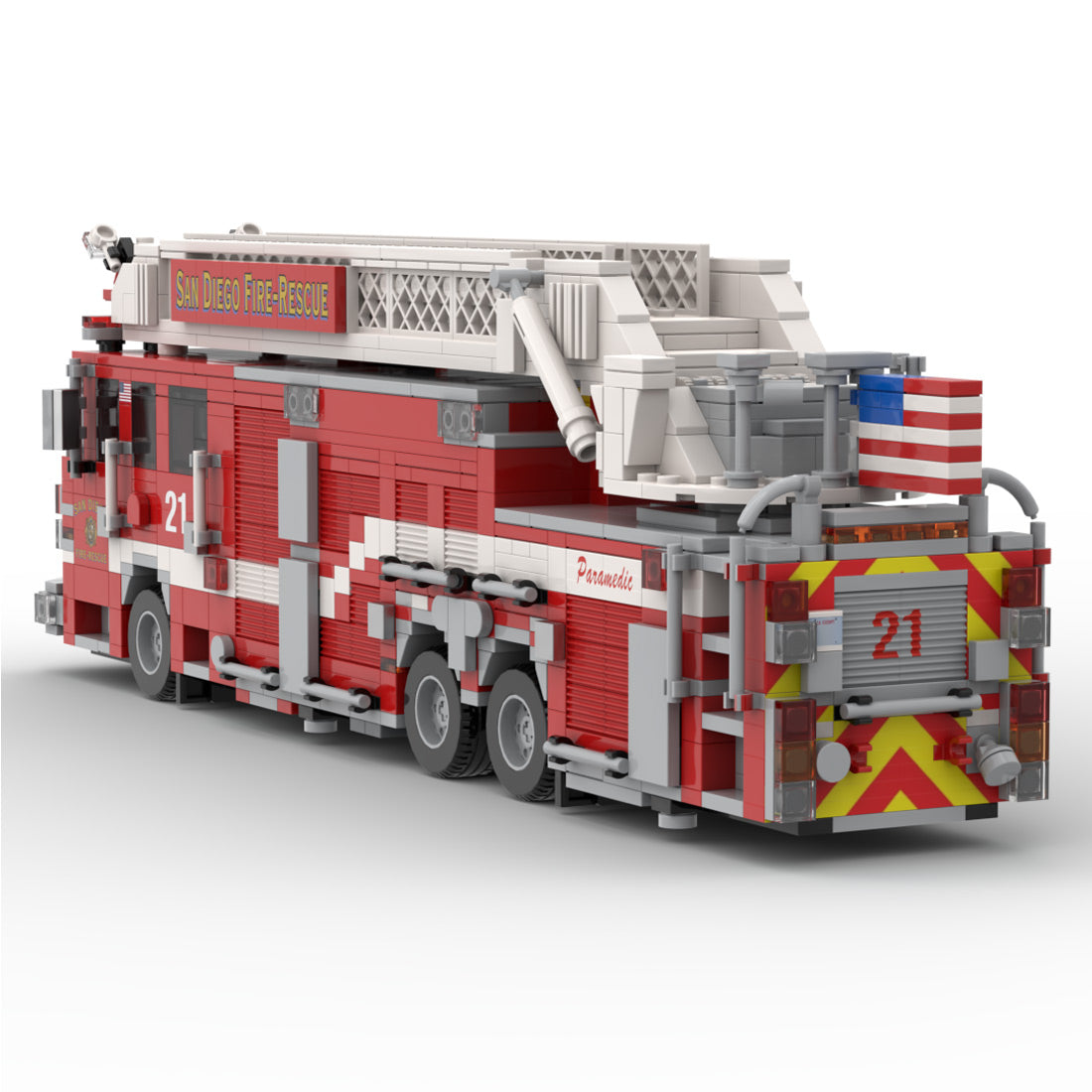 MOC-267135 2016-2017 City Ladder Fire Truck Building Blocks, Urban Fire Vehicle Model with Extra-Long Extendable Aerial Ladder, Detailed Equipment Compartments and Firefighting Accessories, Collectible Display Set（1741PCS) - cubertime