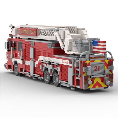 MOC-267135 2016-2017 City Ladder Fire Truck Building Blocks, Urban Fire Vehicle Model with Extra-Long Extendable Aerial Ladder, Detailed Equipment Compartments and Firefighting Accessories, Collectible Display Set（1741PCS) - cubertime