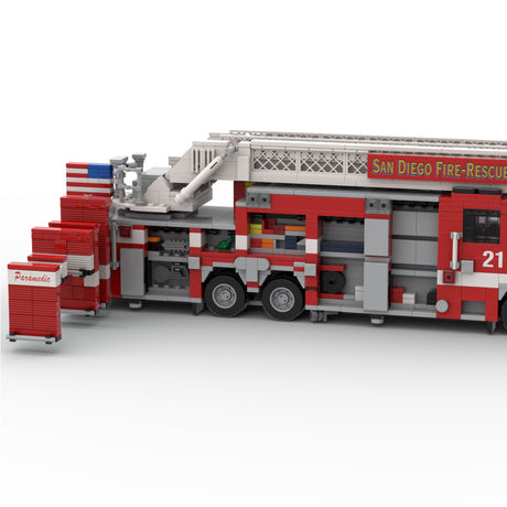 MOC-267135 2016-2017 City Ladder Fire Truck Building Blocks, Urban Fire Vehicle Model with Extra-Long Extendable Aerial Ladder, Detailed Equipment Compartments and Firefighting Accessories, Collectible Display Set（1741PCS) - cubertime