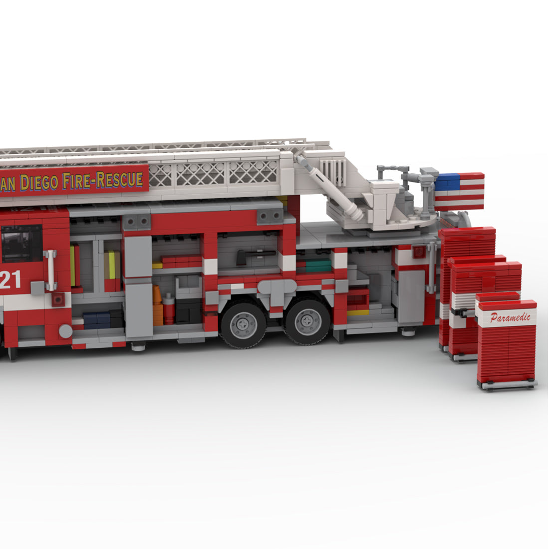 MOC-267135 2016-2017 City Ladder Fire Truck Building Blocks, Urban Fire Vehicle Model with Extra-Long Extendable Aerial Ladder, Detailed Equipment Compartments and Firefighting Accessories, Collectible Display Set（1741PCS) - cubertime