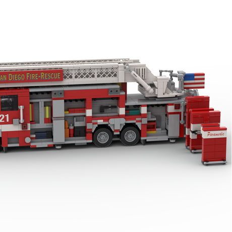 MOC-267135 2016-2017 City Ladder Fire Truck Building Blocks, Urban Fire Vehicle Model with Extra-Long Extendable Aerial Ladder, Detailed Equipment Compartments and Firefighting Accessories, Collectible Display Set（1741PCS) - cubertime