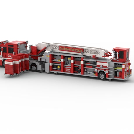 MOC-267880 Aerial Ladder Fire Truck Building Block Model, Heavy-Duty Aerial Fire Engine Construction Model with Articulated Body and Movable Ladder, Firefighter Vehicle Collectible Model for Enthusiasts（2005PCS) - cubertime