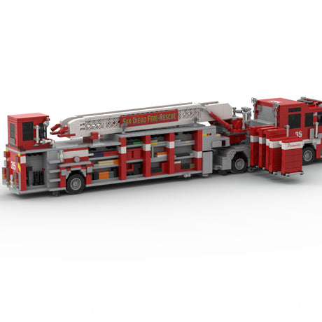 MOC-267880 Aerial Ladder Fire Truck Building Block Model, Heavy-Duty Aerial Fire Engine Construction Model with Articulated Body and Movable Ladder, Firefighter Vehicle Collectible Model for Enthusiasts（2005PCS) - cubertime