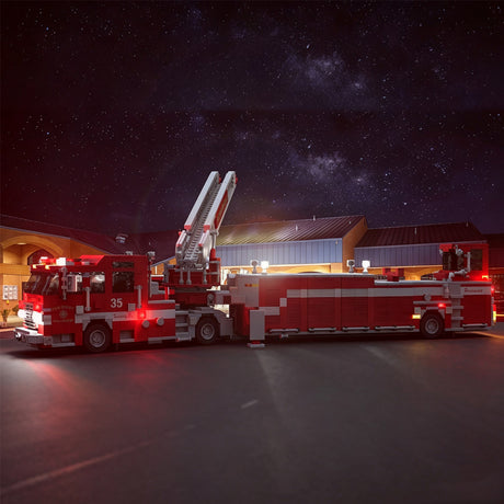 MOC-267880 Aerial Ladder Fire Truck Building Block Model, Heavy-Duty Aerial Fire Engine Construction Model with Articulated Body and Movable Ladder, Firefighter Vehicle Collectible Model for Enthusiasts（2005PCS) - cubertime