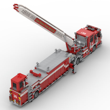 MOC-267880 Aerial Ladder Fire Truck Building Block Model, Heavy-Duty Aerial Fire Engine Construction Model with Articulated Body and Movable Ladder, Firefighter Vehicle Collectible Model for Enthusiasts（2005PCS) - cubertime