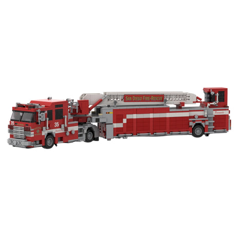 MOC-267880 Aerial Ladder Fire Truck Building Block Model, Heavy-Duty Aerial Fire Engine Construction Model with Articulated Body and Movable Ladder, Firefighter Vehicle Collectible Model for Enthusiasts（2005PCS) - cubertime