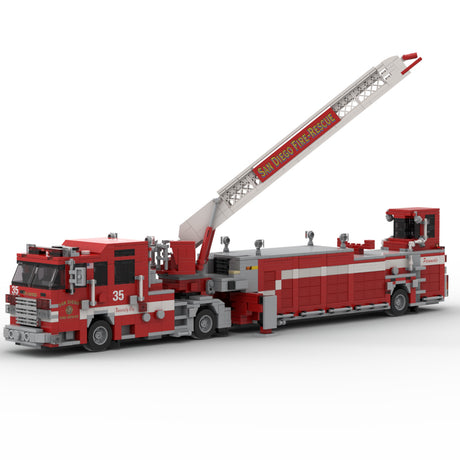 MOC-267880 Aerial Ladder Fire Truck Building Block Model, Heavy-Duty Aerial Fire Engine Construction Model with Articulated Body and Movable Ladder, Firefighter Vehicle Collectible Model for Enthusiasts（2005PCS) - cubertime