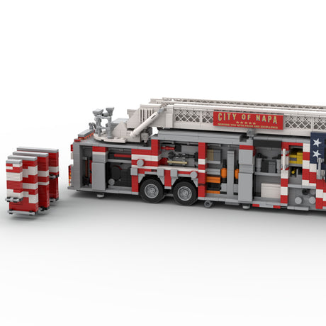 MOC-268463 2012 City Aerial Ladder Fire Truck Building Block Model, Urban Fire Vehicle Construction Set with Adjustable Rotating Telescopic Ladder, Detailed Equipment Compartments and Firefighting Accessories（2059PCS）- cubertime