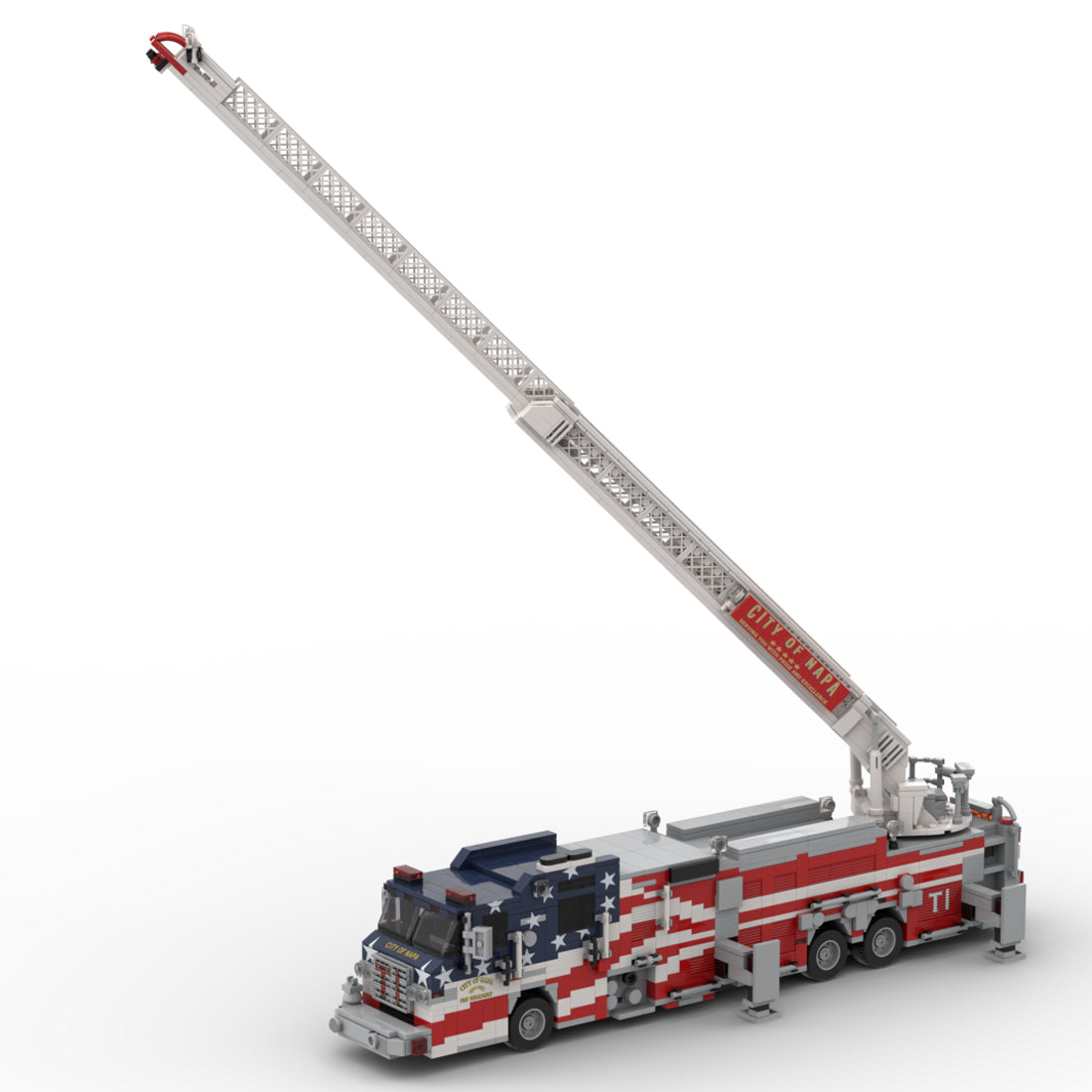 MOC-268463 2012 City Aerial Ladder Fire Truck Building Block Model, Urban Fire Vehicle Construction Set with Adjustable Rotating Telescopic Ladder, Detailed Equipment Compartments and Firefighting Accessories（2059PCS）- cubertime