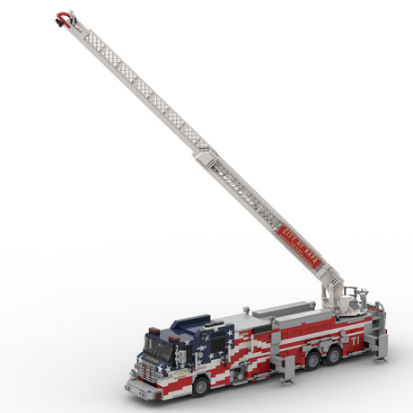 MOC-268463 2012 City Aerial Ladder Fire Truck Building Block Model, Urban Fire Vehicle Construction Set with Adjustable Rotating Telescopic Ladder, Detailed Equipment Compartments and Firefighting Accessories（2059PCS）- cubertime