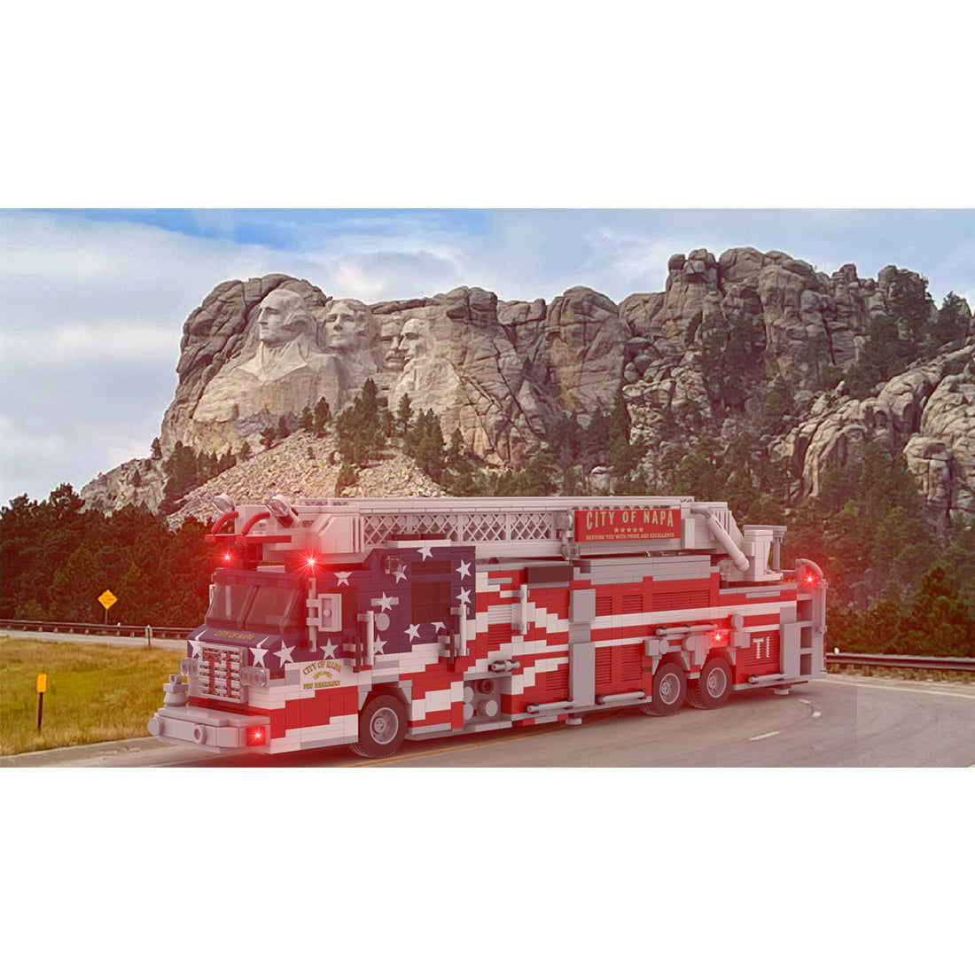 MOC-268463 2012 City Aerial Ladder Fire Truck Building Block Model, Urban Fire Vehicle Construction Set with Adjustable Rotating Telescopic Ladder, Detailed Equipment Compartments and Firefighting Accessories（2059PCS）- cubertime