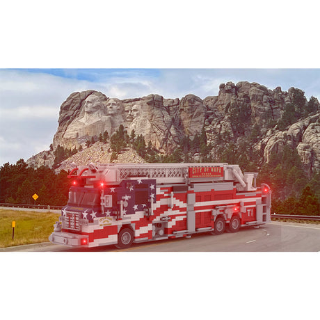MOC-268463 2012 City Aerial Ladder Fire Truck Building Block Model, Urban Fire Vehicle Construction Set with Adjustable Rotating Telescopic Ladder, Detailed Equipment Compartments and Firefighting Accessories（2059PCS）- cubertime