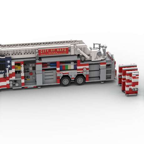 MOC-268463 2012 City Aerial Ladder Fire Truck Building Block Model, Urban Fire Vehicle Construction Set with Adjustable Rotating Telescopic Ladder, Detailed Equipment Compartments and Firefighting Accessories（2059PCS）- cubertime