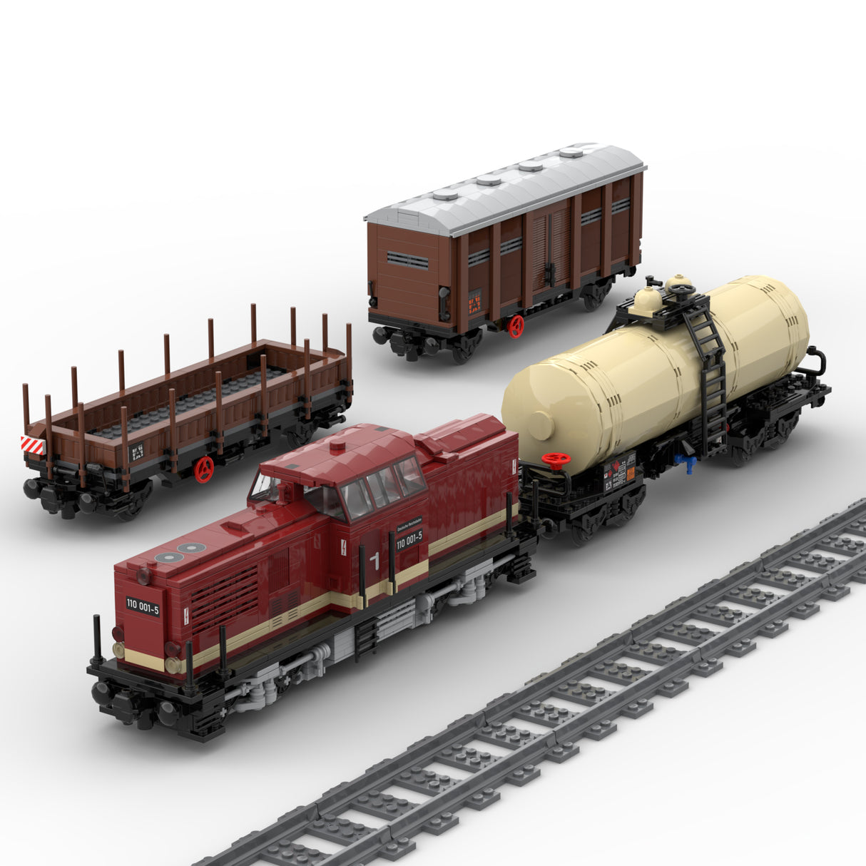 MOC-81729 Europäisches Eisenbahnzugmodell Verbrennungsmotorfahrzeug Ferngesteuerte Lok und Güterzug-Set Bausteine (Geschwindigkeitsregelnde Dynamische Version/2171 Teile)