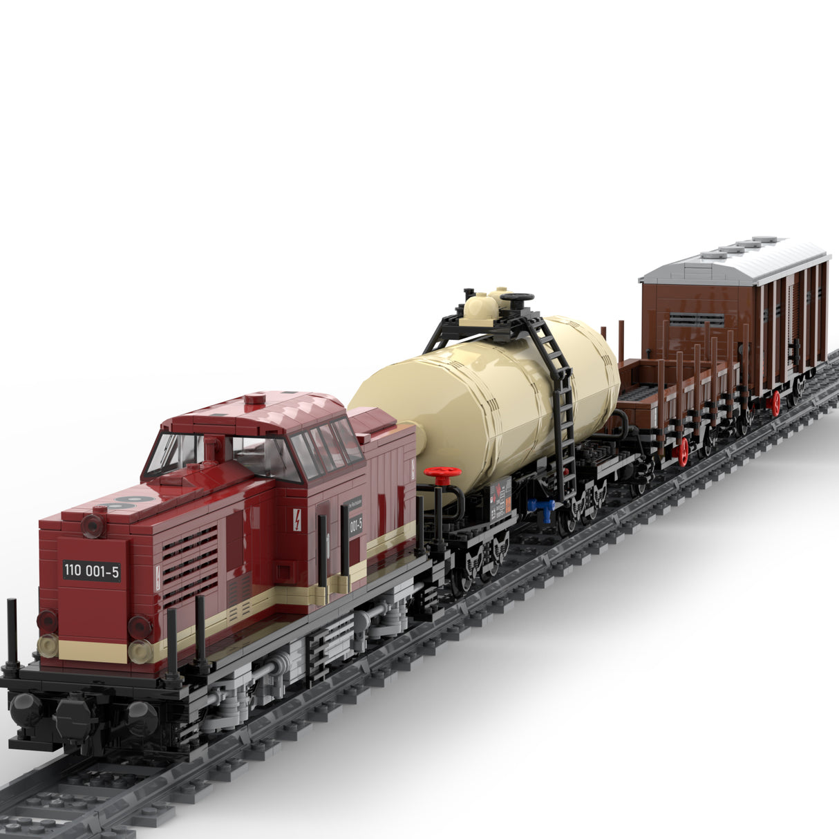 MOC-81729 Europäisches Eisenbahnzugmodell Verbrennungsmotorfahrzeug Ferngesteuerte Lok und Güterzug-Set Bausteine (Geschwindigkeitsregelnde Dynamische Version/2171 Teile)