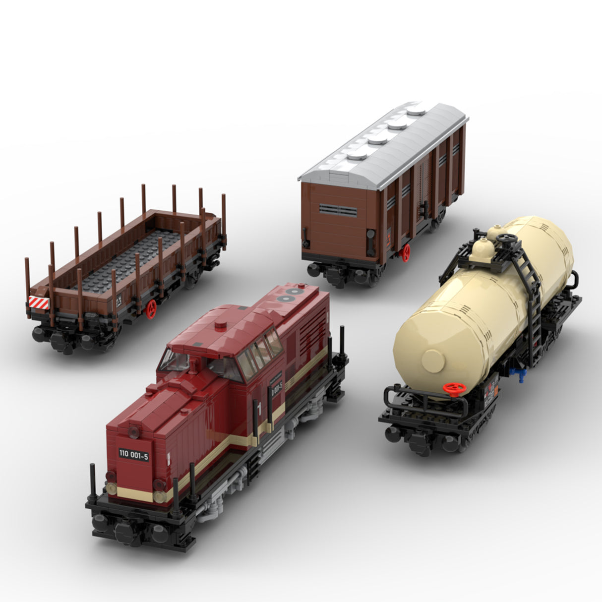 MOC-81729 Europäisches Eisenbahnzugmodell Verbrennungsmotorfahrzeug Ferngesteuerte Lok und Güterzug-Set Bausteine (Geschwindigkeitsregelnde Dynamische Version/2171 Teile)