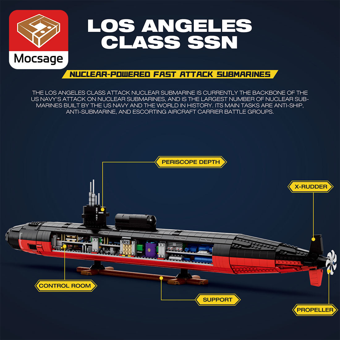 MOC 1/125 UCC Los Angeles-class Military Nuclear Submarine Model Building Blocks Set (2750PCS) - cubertime