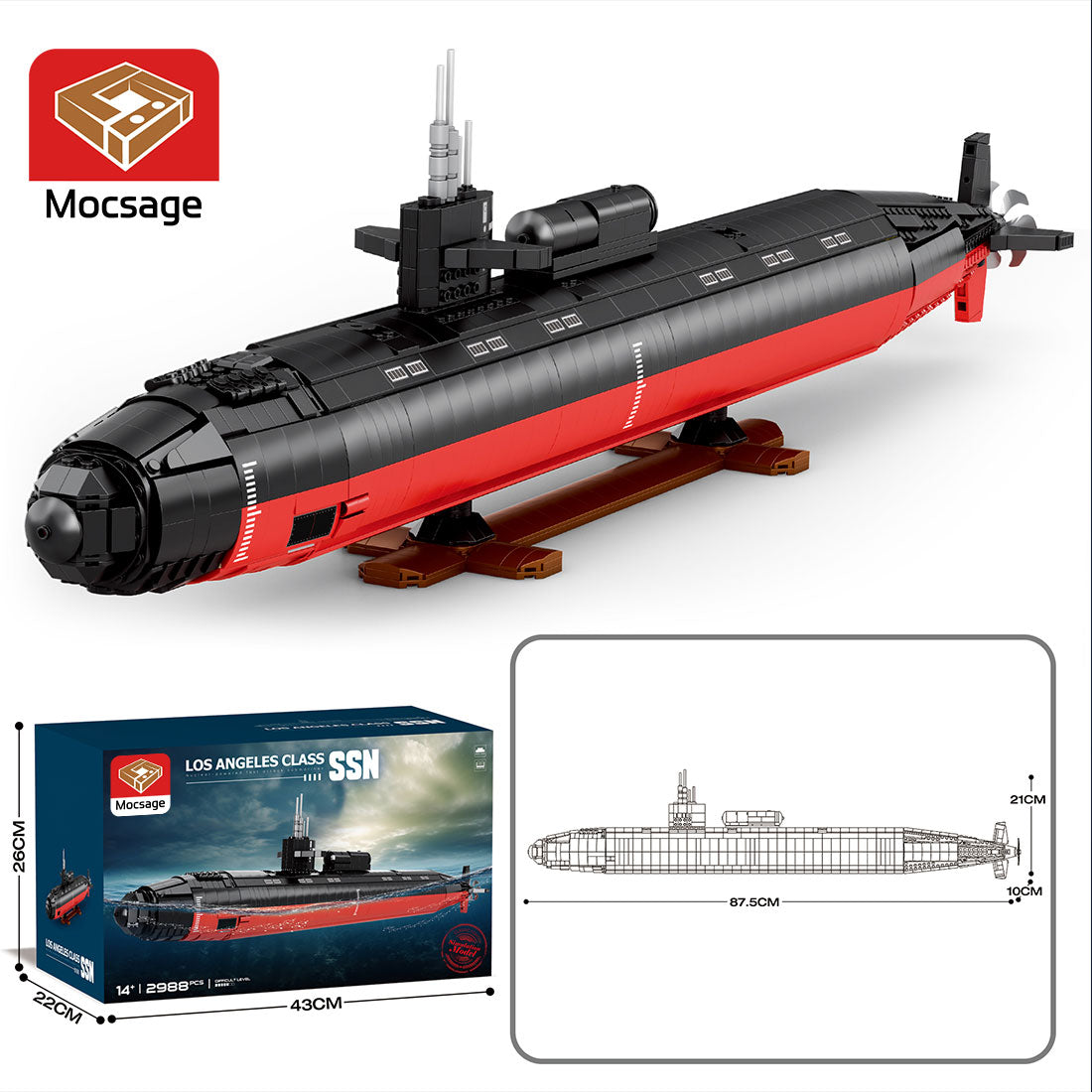 MOC 1/125 UCC Los Angeles-class Military Nuclear Submarine Model Building Blocks Set (2750PCS) - cubertime