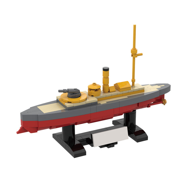 MOC 1/300 Scale SMS Wespe Armored Warship Building Blocks Model, Military Series Historic Coastal Defense Ironclad Brick Ship Display Set (289PCS) - CUBERTIME