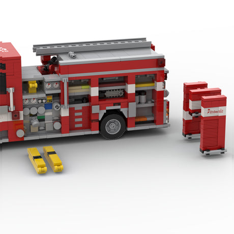 MOC264607 2019 Heavy Duty Fire Truck Building Block Model, Classic Fire Engine Construction Set with Detailed Equipment Compartments, Collectible Display Model for Enthusiasts(1243PCS) - CUBERTIME