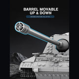 Toy tank model with movable barrel on a dark background