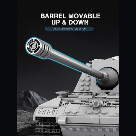 Toy tank model with movable barrel on a dark background