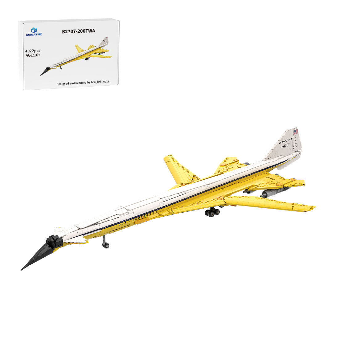 MOC 1/80 Scale B2707-200 TWA SST American Boeing Supersonic Passenger Aircraft Building Block Set(4034PCS/4022PCS) - cubertime