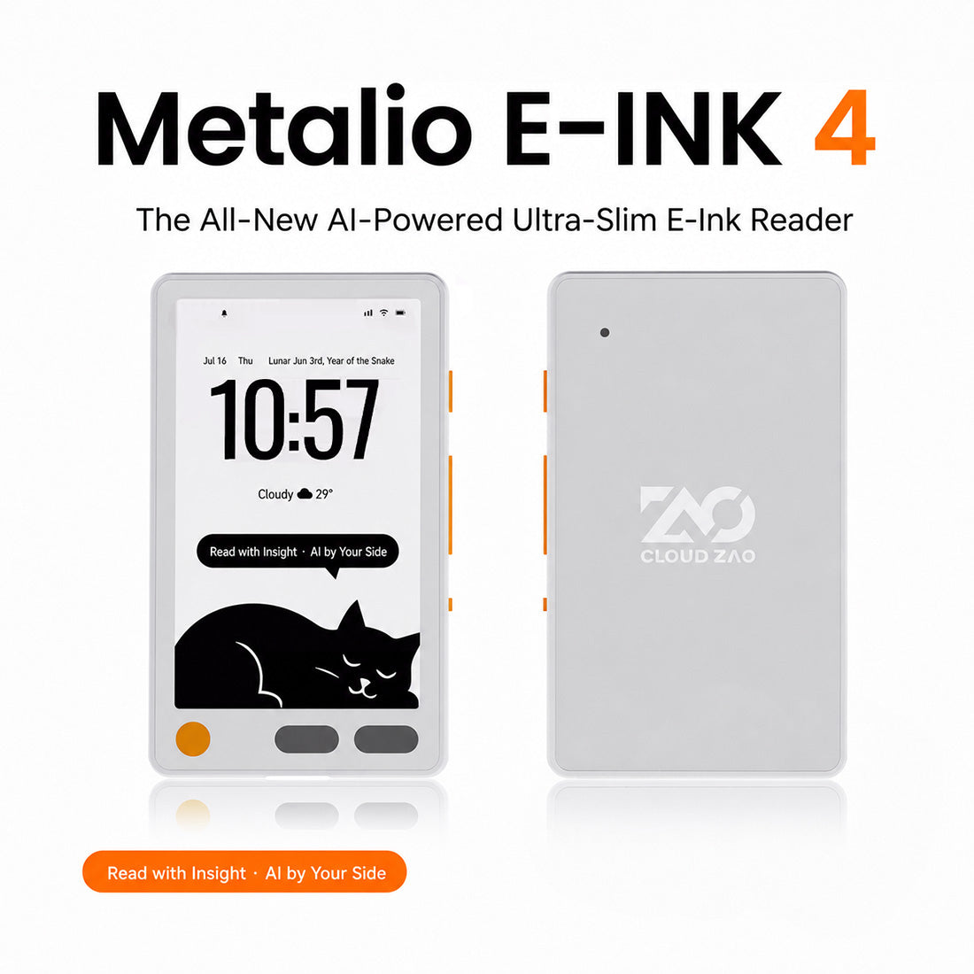 Metalio E-Ink 4 AI E-Reader, 3.97-Inch 235 PPI E-Ink Touchscreen, Ultra-Lightweight 70 g Portable Ebook Reader with Voice AI, AI Drawing, Audiobook Playback, Open-Source Firmware(Wi-Fi Version) - cubertime