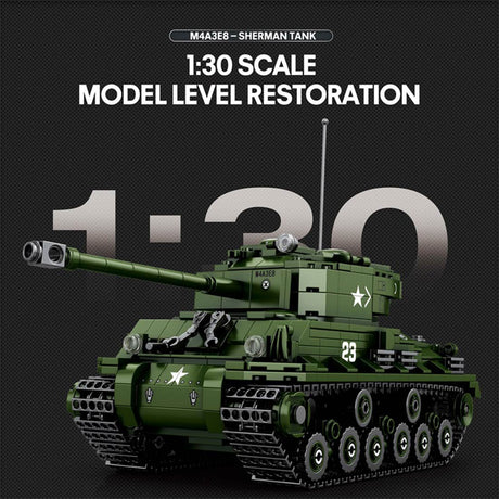 MOC 1/30 Scale M4A3E8 Tank Model MOC Building Blocks Set(836PCS) - cubertime