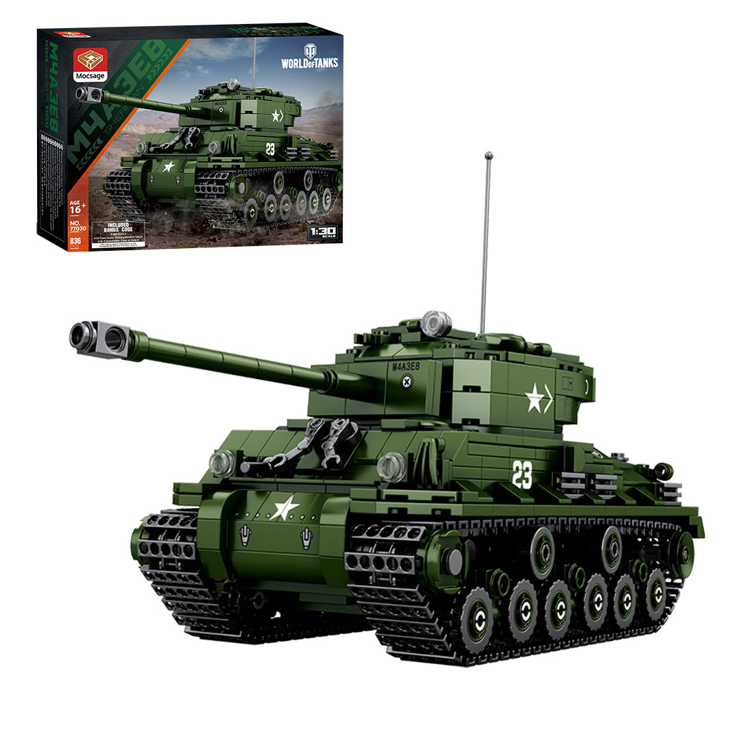 MOC 1/30 Scale M4A3E8 Tank Model MOC Building Blocks Set(836PCS) - cubertime