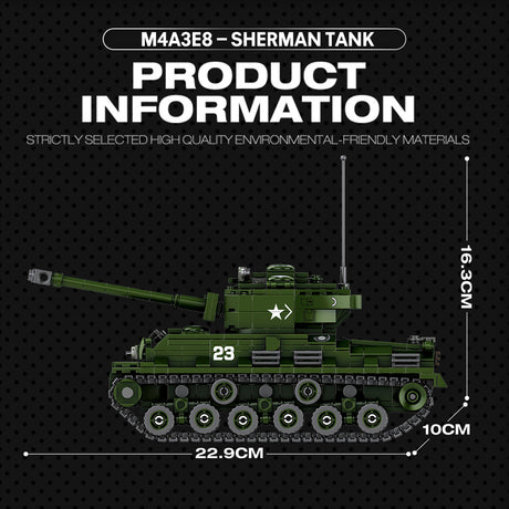 MOC 1/30 Scale M4A3E8 Tank Model MOC Building Blocks Set(836PCS) - cubertime
