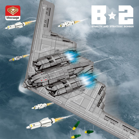 Mocsage MOC-166363 B2 Spirit 1/70 Scale Flying-Wing Ultra-High-Speed Intercontinental Stealth Strategic Bomber Model Building Blocks Set (1977PCS) - cubertime