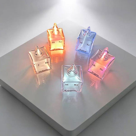 Periodic Table Inert Gas Collection Set, High Purity Glass Sealed Display for Science Enthusiasts (Cube)