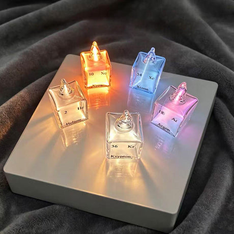 Periodic Table Inert Gas Collection Set, High Purity Glass Sealed Display for Science Enthusiasts (Cube)
