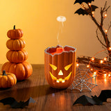 Pumpkin Aroma Diffuser, Halloween Pumpkin Humidifier with Colorful LED Lights, Ultrasonic Cool Mist Essential Oil Diffuser with Jellyfish Mist and Flame Effects, 300mL Water Tank for Bedroom Home Decor - cubertime