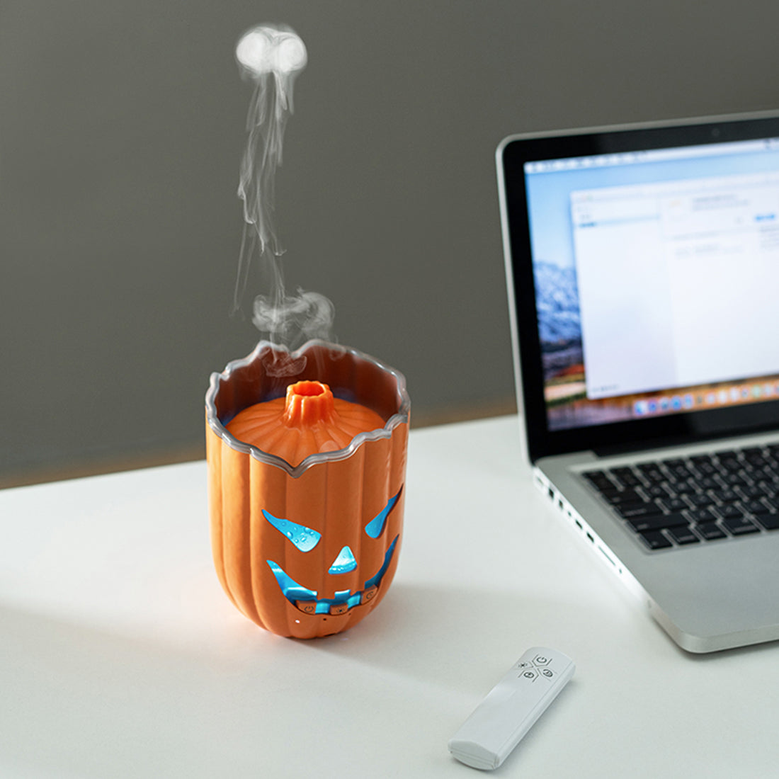Pumpkin Aroma Diffuser, Halloween Pumpkin Humidifier with Colorful LED Lights, Ultrasonic Cool Mist Essential Oil Diffuser with Jellyfish Mist and Flame Effects, 300mL Water Tank for Bedroom Home Decor - cubertime