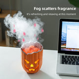 Pumpkin Aroma Diffuser, Halloween Pumpkin Humidifier with Colorful LED Lights, Ultrasonic Cool Mist Essential Oil Diffuser with Jellyfish Mist and Flame Effects, 300mL Water Tank for Bedroom Home Decor - cubertime