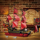 Queen Anne's Revenge Pirate Ship Building Block Set, Medieval Sailing Warship Model with Red Sails (3694+ PCS) - cubertime