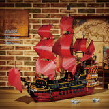 Queen Anne's Revenge Pirate Ship Building Block Set, Medieval Sailing Warship Model with Red Sails (3694+ PCS) - cubertime