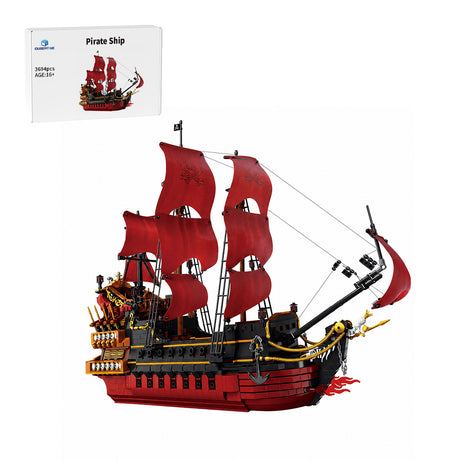 Queen Anne's Revenge Pirate Ship Building Block Set, Medieval Sailing Warship Model with Red Sails (3694+ PCS) - cubertime