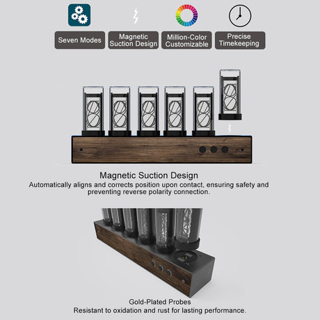 RGB Nixie Tube Clock, Solid-Wood Minimalist Modern Clock, Creative Desk Clock - cubertime